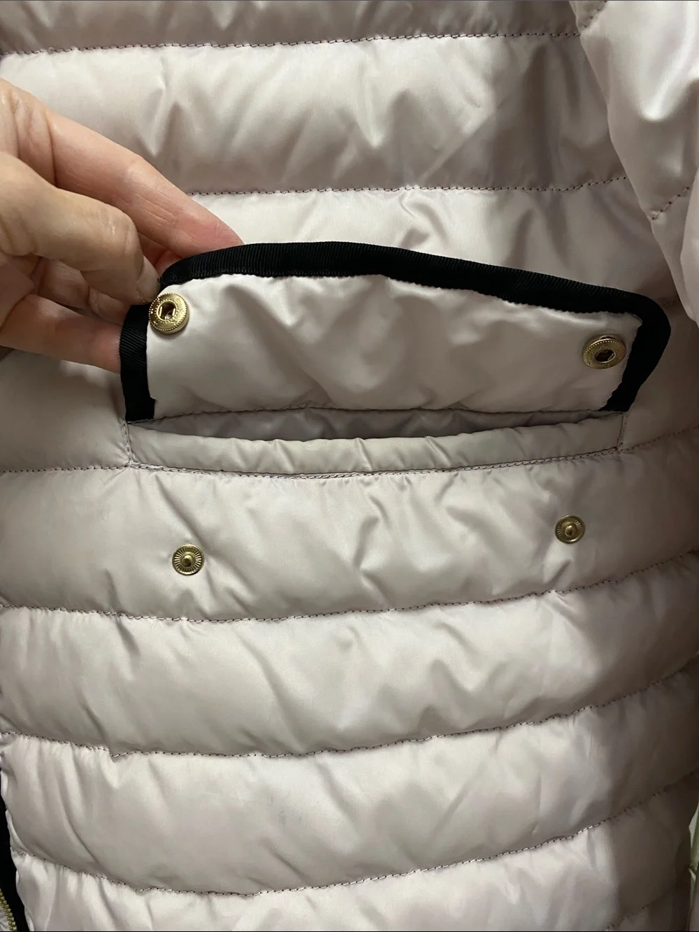 kate spade Light Pink Quilted Packable Puffer Jacket with Black Trim